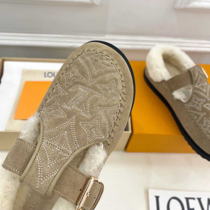 Louis Vuitton LV Women Woolen Designer Shoes Flat Winter Mary Janes Shoes