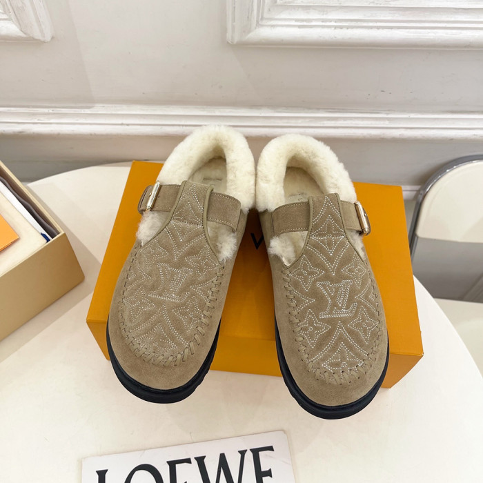Louis Vuitton LV Women Woolen Designer Shoes Flat Winter Mary Janes Shoes
