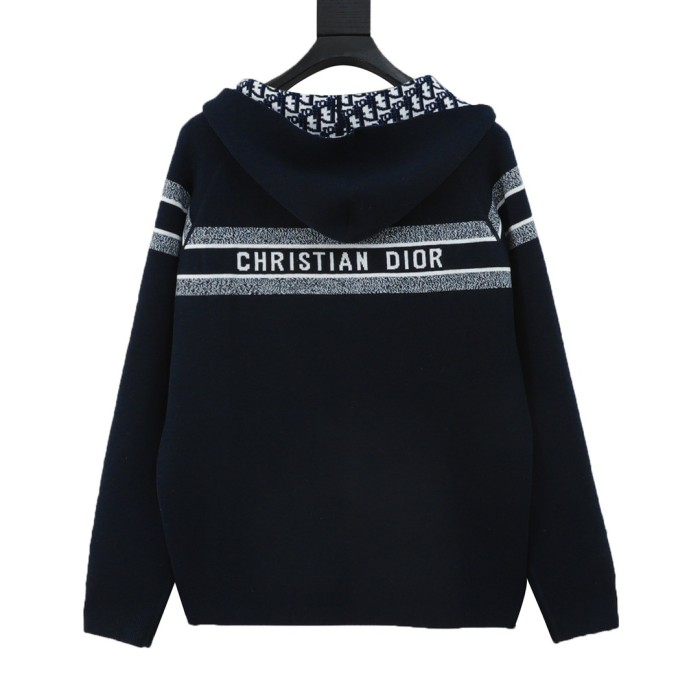 Dior 2025 Luxury Designer Clothes For Lover Couple Double Sided Knit Hooded Jackets Loose Zip Up Outerwear No Box