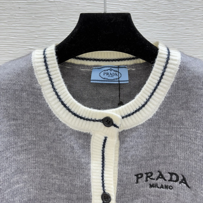 Prada Luxury Designer Clothes For Women Knit Jackets Round Neck Cardigan Sweater Outerwear No Box
