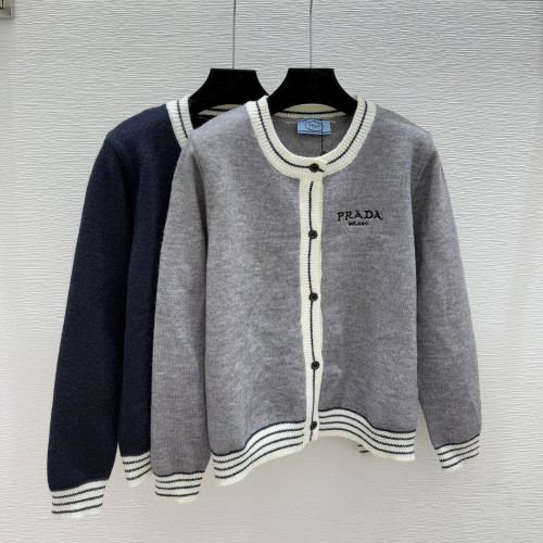Prada Luxury Designer Clothes For Women Knit Jackets Round Neck Cardigan Sweater Outerwear No Box