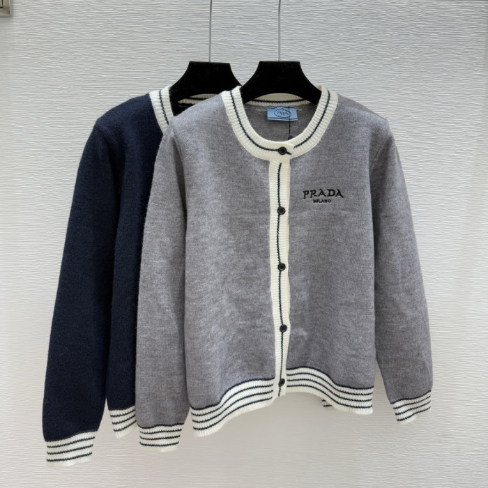 Prada Luxury Designer Clothes For Women Knit Jackets Round Neck Cardigan Sweater Outerwear No Box