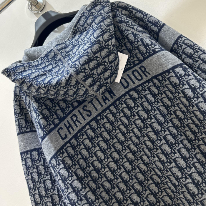 Dior 2025 Luxury Designer Clothes For Women Couple Double Sided Knit Hooded Jackets Loose Zip Up Outerwear No Box