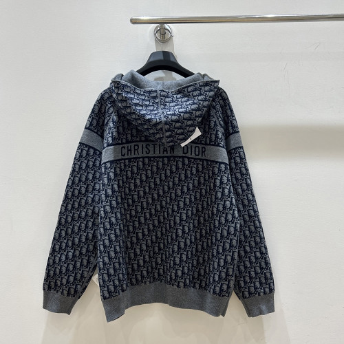 Dior 2025 Luxury Designer Clothes For Women Couple Double Sided Knit Hooded Jackets Loose Zip Up Outerwear No Box