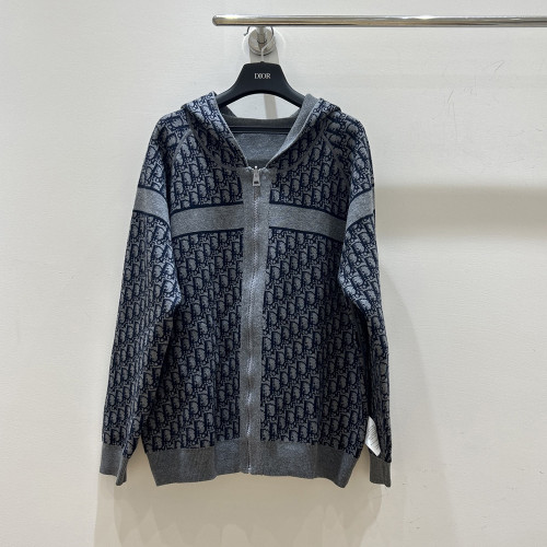 Dior 2025 Luxury Designer Clothes For Women Couple Double Sided Knit Hooded Jackets Loose Zip Up Outerwear No Box