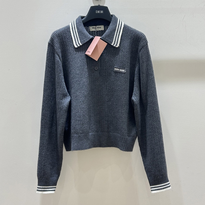 MiuMiu 2025 Luxury Designer Clothes For Women Slip-on Polo Knit Sweater Knit Mini Skirt Sweatsuit Set No Box