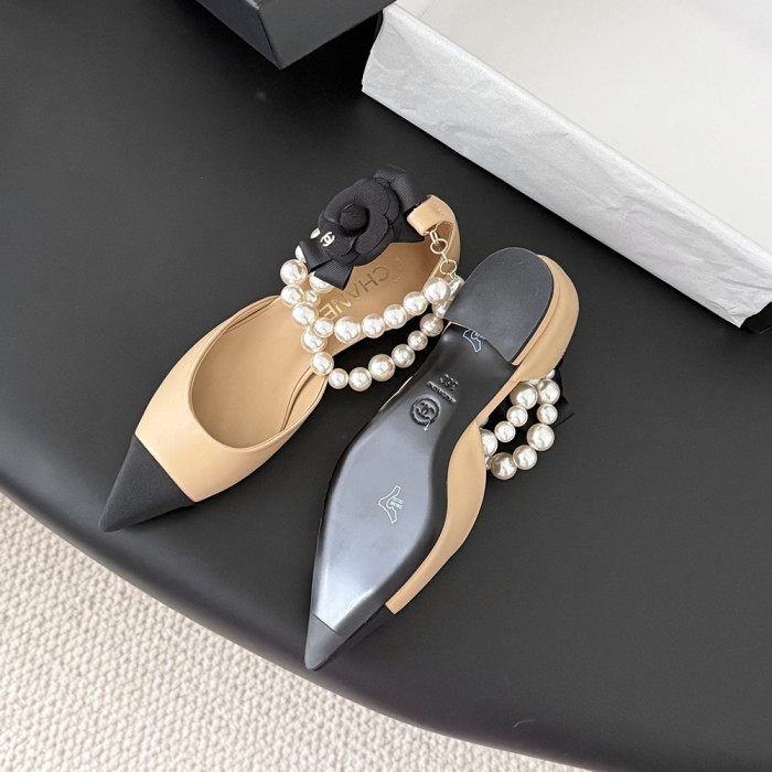 Chanel Low-Heeled Pearl Pumps Luxury Designer Shoes Classic Everyday Flat Shoes
