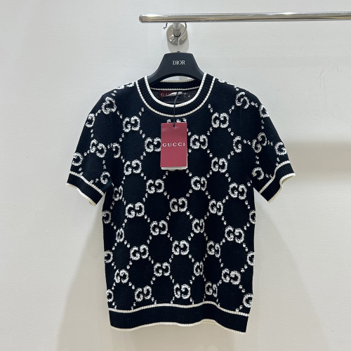 Gucci Luxury Designer Clothes For Women Round Neck Pullover Knit Short Sleeve No Box