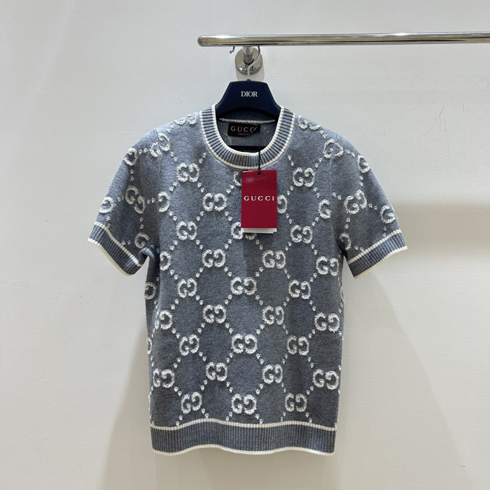 Gucci Luxury Designer Clothes For Women Round Neck Pullover Knit Short Sleeve No Box