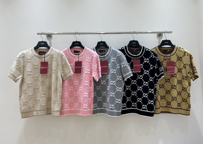 Gucci Luxury Designer Clothes For Women Round Neck Pullover Knit Short Sleeve No Box