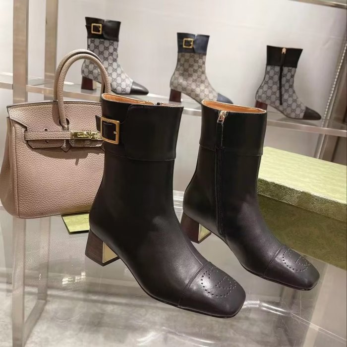 Gucci 5.5cm Block Heel Designer Shoes Restoring Ancient Ways Round-toed Boots 35 to 39
