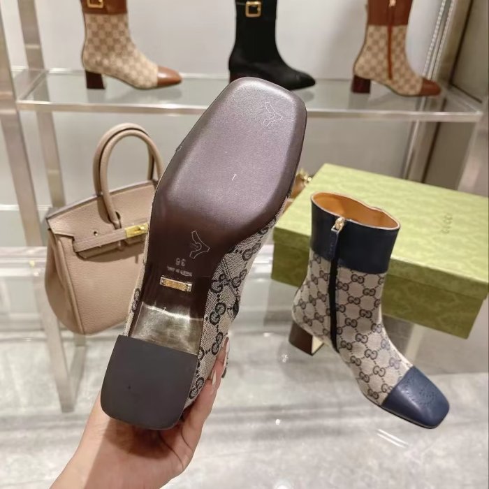 Gucci 5.5cm Block Heel Designer Shoes Restoring Ancient Ways Round-toed Boots 35 to 39