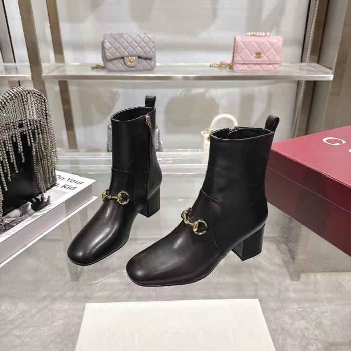 Gucci 5.5cm Block Heel Designer Shoes Restoring Ancient Ways Round-toed Boots 35 to 39