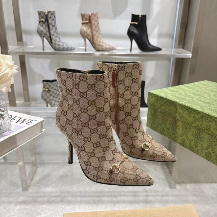 Gucci 10.5cm Thin Heel Designer Shoes Restoring Ancient Ways Round-toed Boots 35 to 39