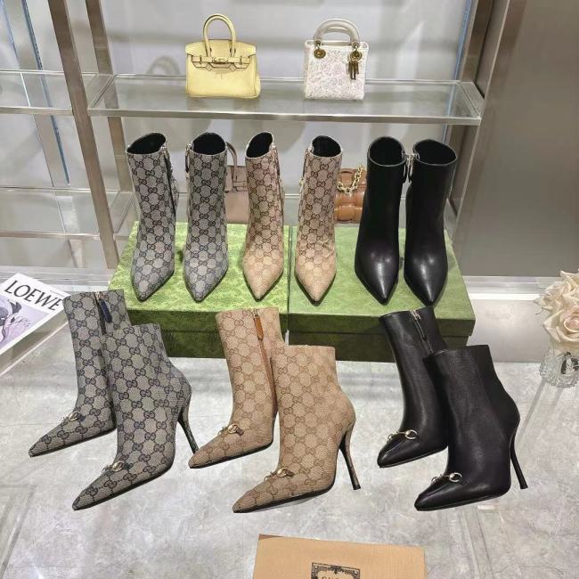 Gucci 10.5cm Thin Heel Designer Shoes Restoring Ancient Ways Round-toed Boots 35 to 39