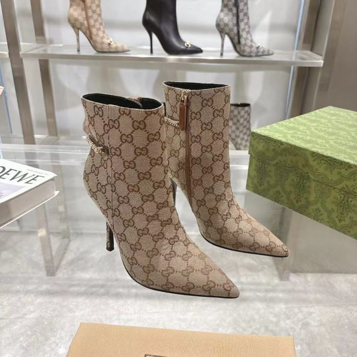 Gucci 10.5cm Thin Heel Designer Shoes Restoring Ancient Ways Round-toed Boots 35 to 39