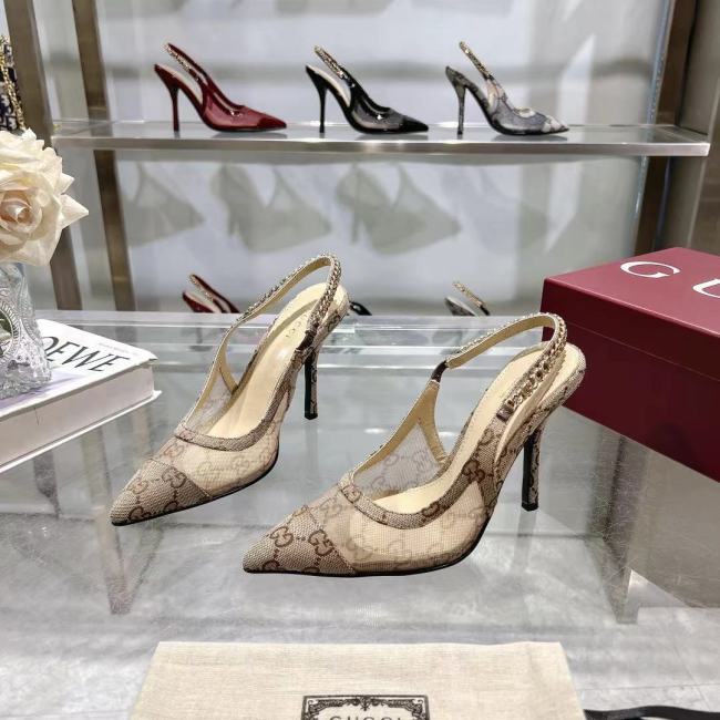 Gucci Designer Women Sandals Pointy 10.5cm High Heels Shoes Ladies Fashion Brand Luxury Dress Shoes Size 35 to 39