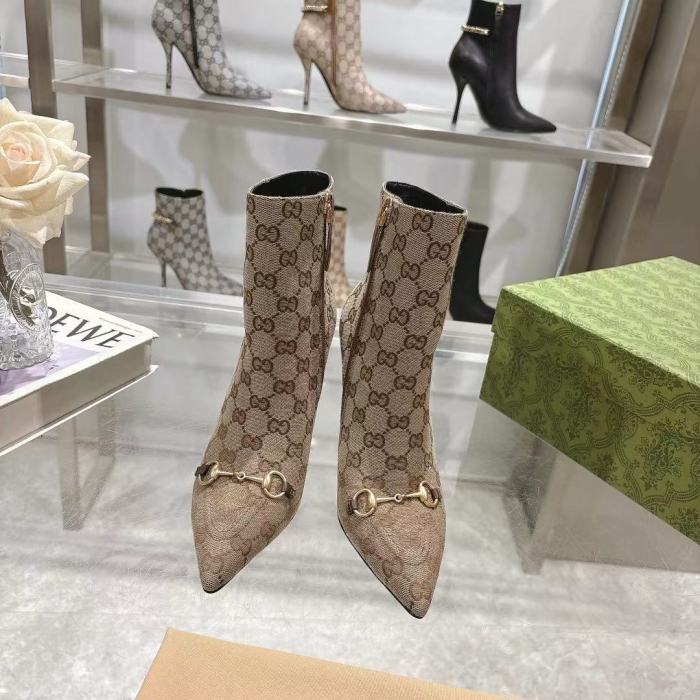 Gucci 10.5cm Thin Heel Designer Shoes Restoring Ancient Ways Round-toed Boots 35 to 39