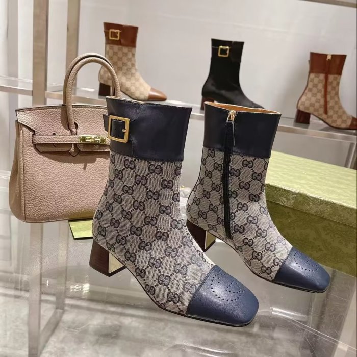 Gucci 5.5cm Block Heel Designer Shoes Restoring Ancient Ways Round-toed Boots 35 to 39