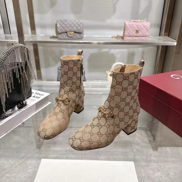 Gucci 5.5cm Block Heel Designer Shoes Restoring Ancient Ways Round-toed Boots 35 to 39