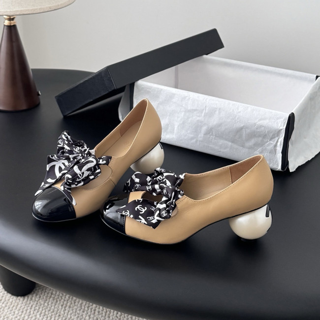 Chanel Pearl Heel Pumps Luxury Designer Shoes Classic Everyday Mary Jean Flat Shoes