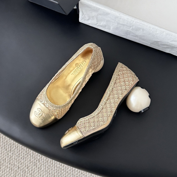 Chanel Pearl Heel Pumps Luxury Designer Shoes Classic Everyday Mary Jean Flat Shoes
