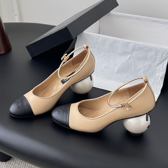 Chanel Pearl Heel Pumps Luxury Designer Shoes Classic Everyday Mary Jean Flat Shoes