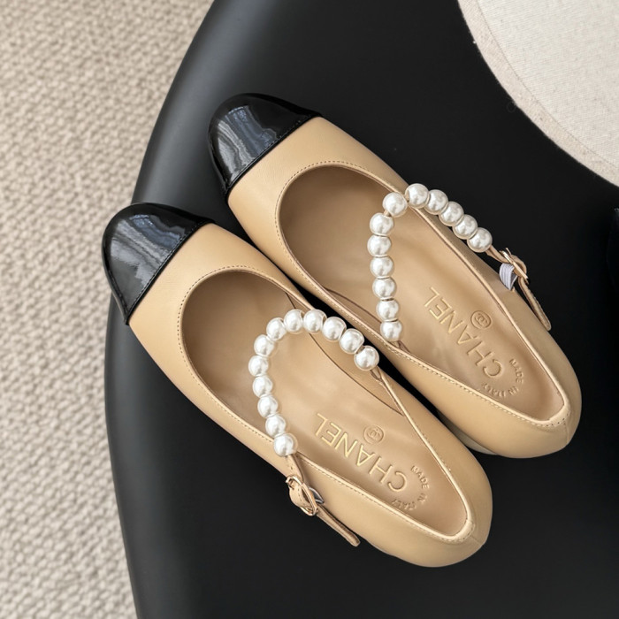 Chanel Pearl Heel Pumps Luxury Designer Shoes Classic Everyday Mary Jean Flat Shoes