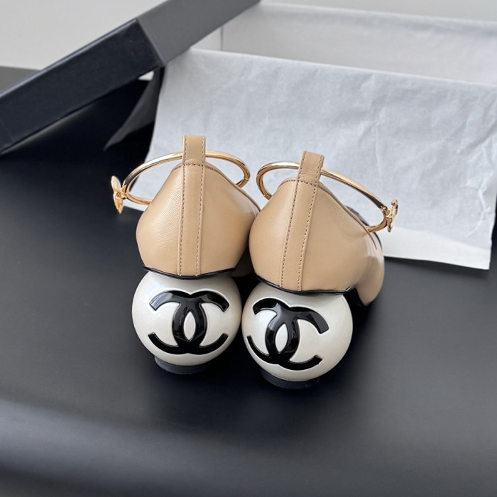 Chanel Pearl Heel Pumps Luxury Designer Shoes Classic Everyday Mary Jean Flat Shoes