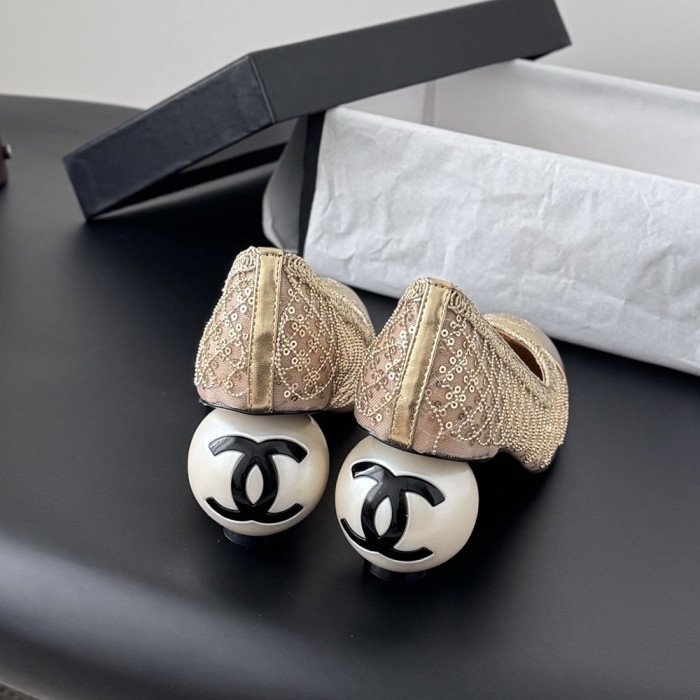 Chanel Pearl Heel Pumps Luxury Designer Shoes Classic Everyday Mary Jean Flat Shoes