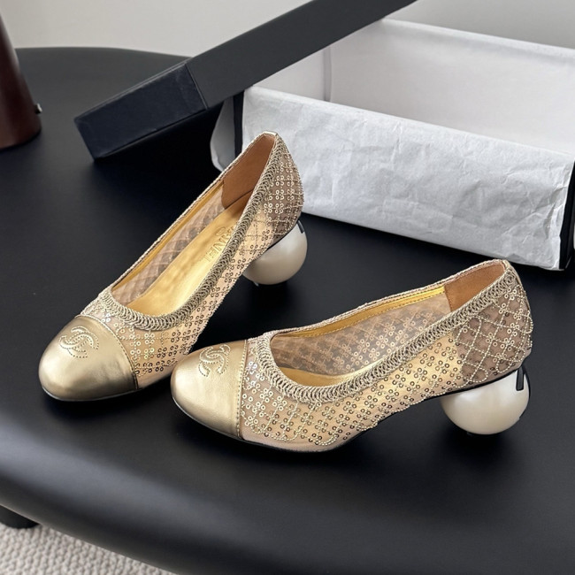 Chanel Pearl Heel Pumps Luxury Designer Shoes Classic Everyday Mary Jean Flat Shoes