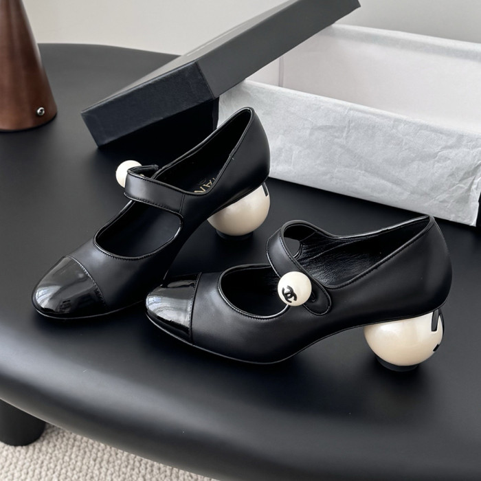 Chanel Pearl Heel Pumps Luxury Designer Shoes Classic Everyday Mary Jean Flat Shoes