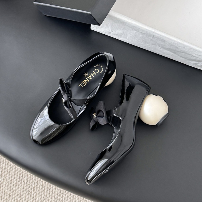 Chanel Pearl Heel Pumps Luxury Designer Shoes Classic Everyday Mary Jean Flat Shoes