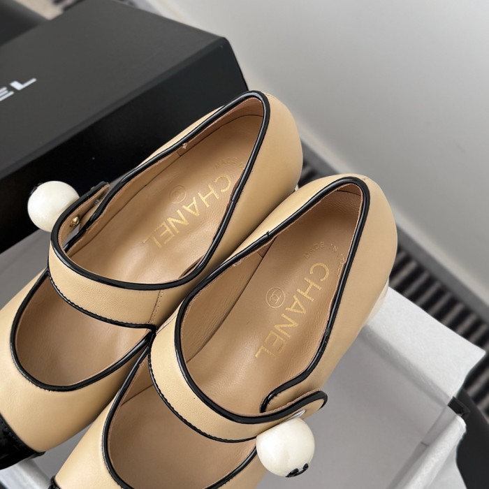 Chanel Pearl Heel Pumps Luxury Designer Shoes Classic Everyday Mary Jean Flat Shoes