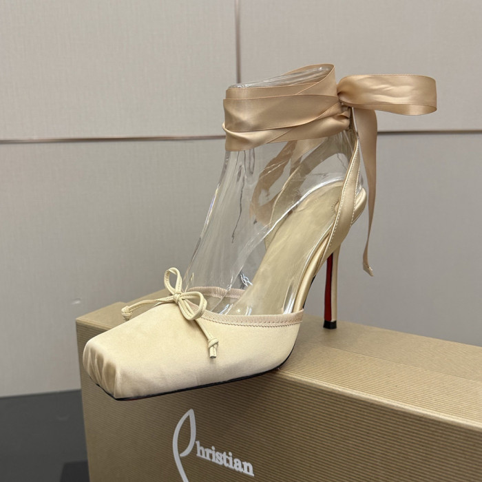 Christian Loubottin CL Designer Women Sandals 10.5cm Strap Square Toe Ballet High Heels Shoes Luxury Red Bottom Shoes Size 35 to 39