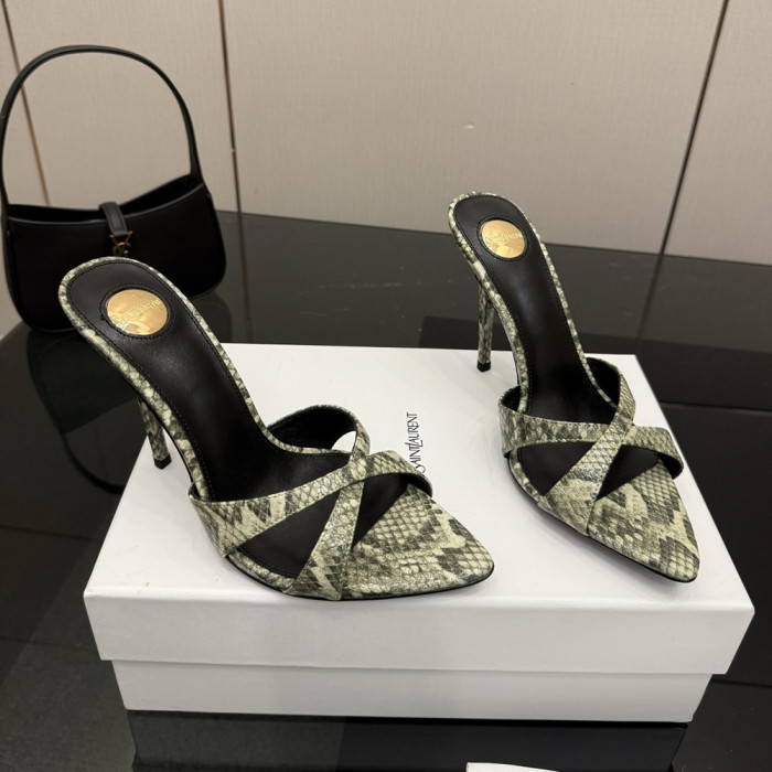 YSL Saint Laurent Designer Women Slippers 10.5cm Pointed High Heels Shoes Ladies Fashion Brand Luxury Dress Shoes Size 35 to 40