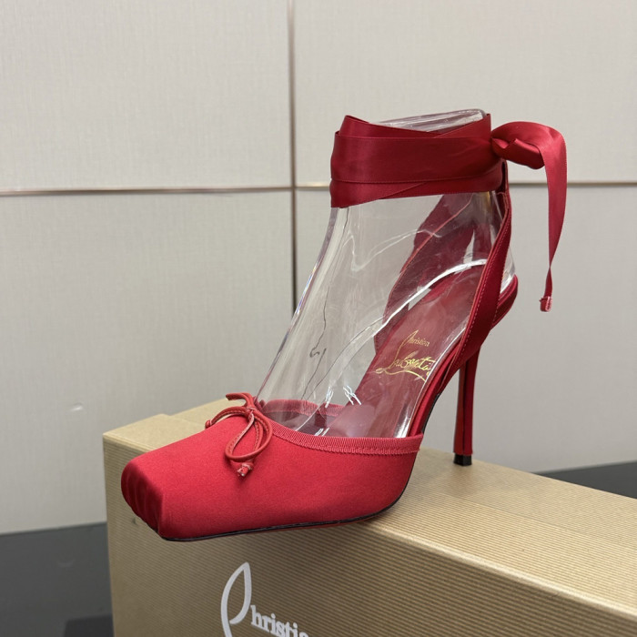 Christian Loubottin CL Designer Women Sandals 10.5cm Strap Square Toe Ballet High Heels Shoes Luxury Red Bottom Shoes Size 35 to 39