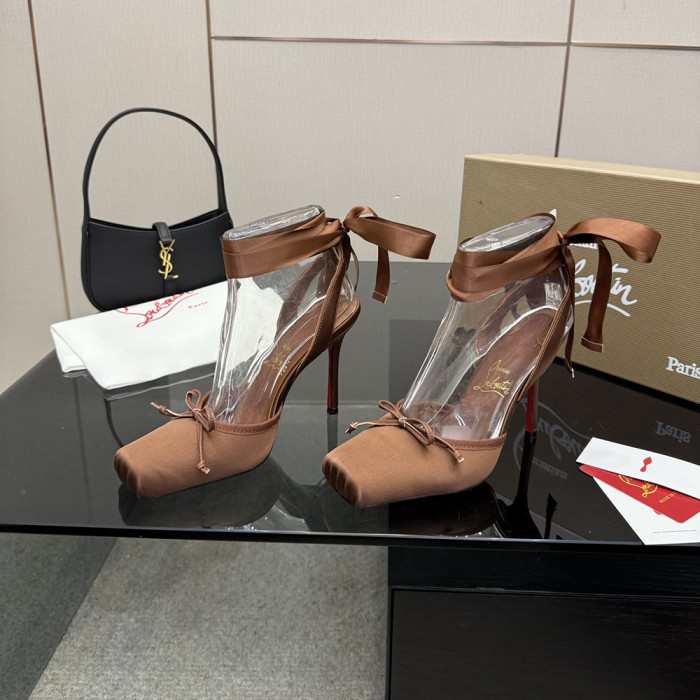 Christian Loubottin CL Designer Women Sandals 10.5cm Strap Square Toe Ballet High Heels Shoes Luxury Red Bottom Shoes Size 35 to 39