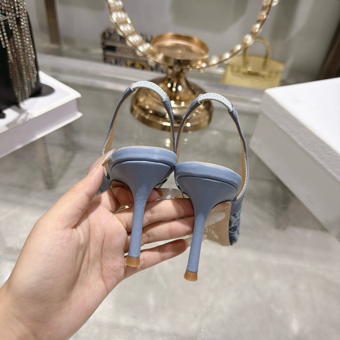 Dior Embroidery Designer Women Sandals 8.5cm Pointed High Heels Shoes Ladies Fashion Brand Luxury Dress Shoes Size 35 to 39