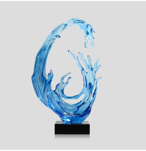 handmade home clear polester resin art craft abstract resin water sculpture decoration for hotel wave luxury decoration home