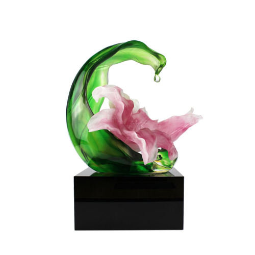 Chinese Folk Crystal Liuli Art Crafts lily flower Decorative Ornament with Crystal Base Wedding gift