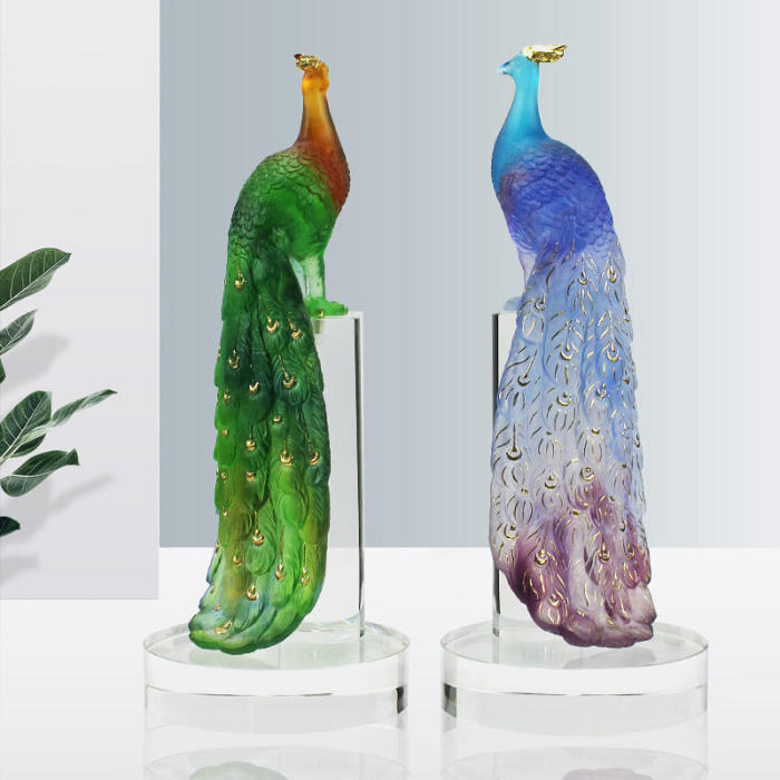 Luxury Liuli Crystal Crafts Animal Carving Crystal Peacocks Wedding decorations crystal gifts