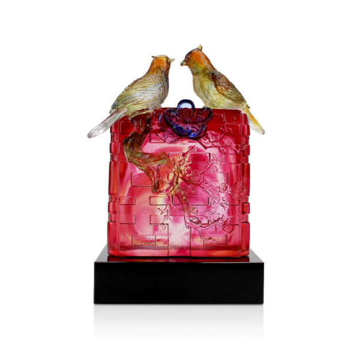 Crystal Liuli Art Crafts magpie bird decoration Ornament with Crystal Base