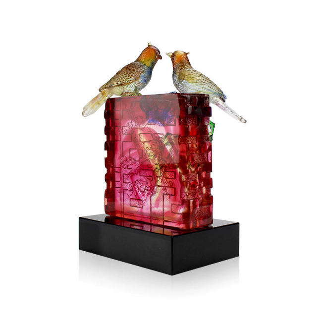 Crystal Liuli Art Crafts magpie bird decoration Ornament with Crystal Base