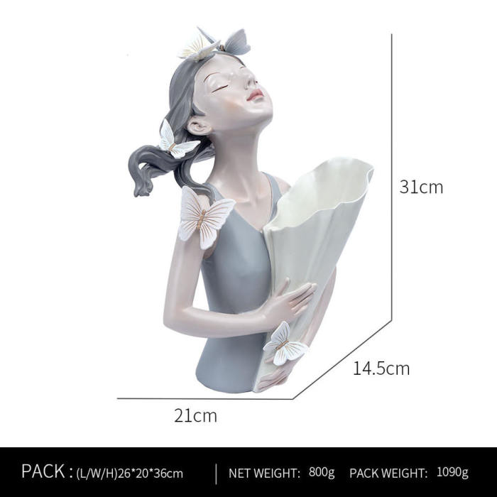 Hot Creative Resin Flower Girl Statue Home Decoration Christmas Figurine Gift Europe Sculpture Stand Flower Vase