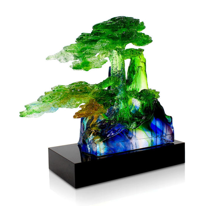 Glass Liuli Guest Greeting Pine Sculpture Crystal Pine Home Decor Decoration Luxury Art Statue