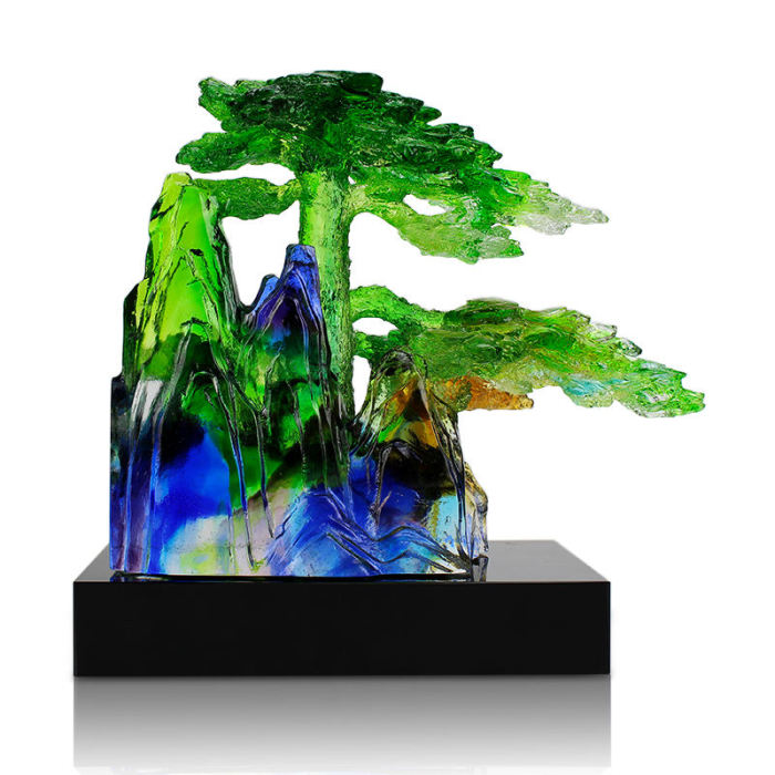 Glass Liuli Guest Greeting Pine Sculpture Crystal Pine Home Decor Decoration Luxury Art Statue
