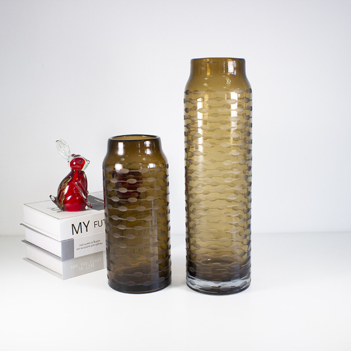 Wholesale hand blown large tall thin centerpiece amble glass vase wedding centerpiece(10 pcs)