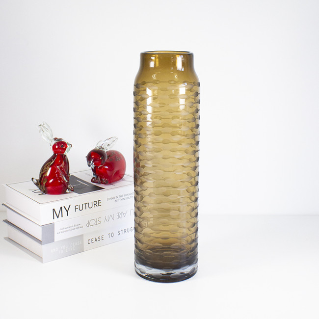 Wholesale hand blown large tall thin centerpiece amble glass vase wedding centerpiece(10 pcs)