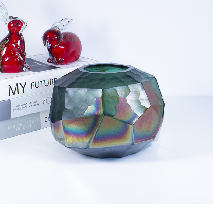 Latest design full handmade engraving green glass tabletop flower vase table decoration(10 pcs)